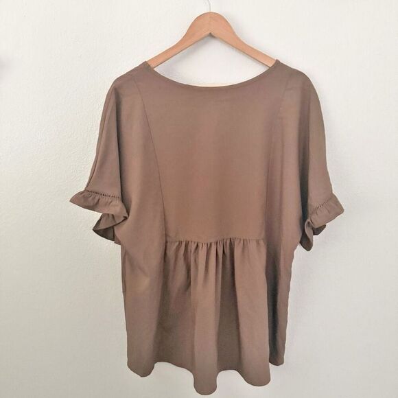 Women's Brown Ruffle Sleeve Top - Picture 6 of 8